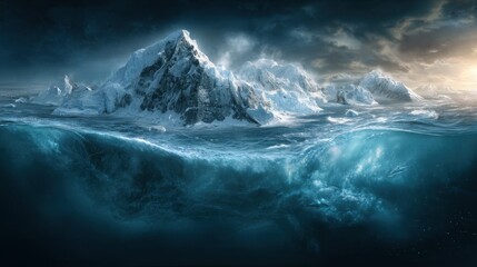 Fototapeta premium Melting antarctic glaciers due to warm ocean currents nature documentary underwater landscape environmental changes