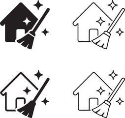 House Cleaning icon set, home cleaning symbol, hygiene service icon, black solid and line style, minimal stroke vector for cleaning business, household, maid, home care, janitorial, service