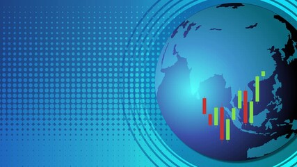 Animated Global Finance Candlestick Chart Over Rotating Digital Globe - Powered by Adobe