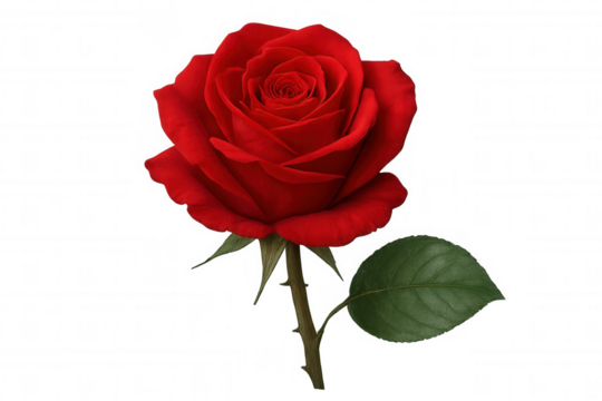 Red rose blooming, symbolizing romance, love, passion, and beauty, isolated on transparent background