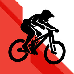 Fototapeta premium Black vector silhouette of a cyclist on a bicycle performing an extreme jump during a motocross race or BMX sport ride