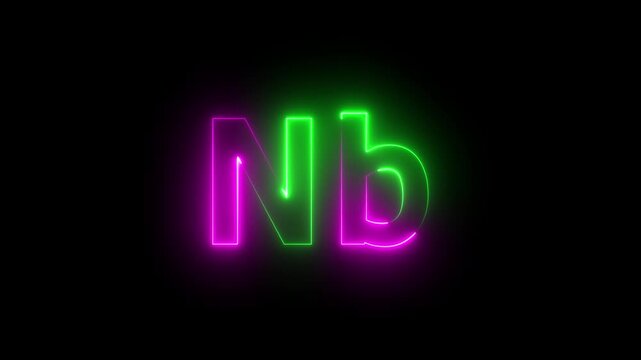 Glowing Neon Nb Chemical Symbol on Black Background