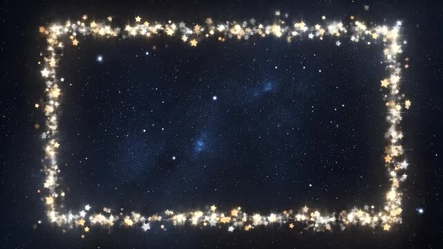 Twinkling stars golden particle border cosmic night sky