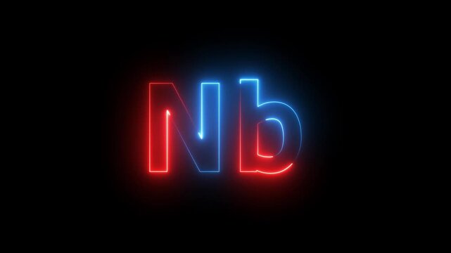 Glowing Neon Nb Chemical Symbol on Black Background