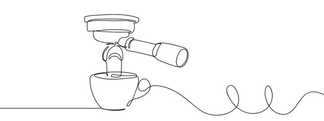 Continuous line of espresso coffee machine. Hand drawn vector doodle art line. Editable stroke. © Proongnee