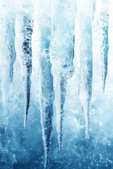 Vertical icicles hanging over a frosty background perfect for seasonal promotions, winter campaigns or cold-themed branding in vertical format