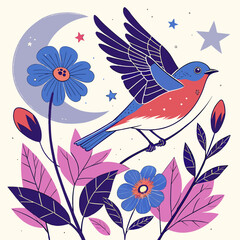 floral background with birds