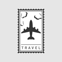 Airplane Travel Stamp. Vector Illustration