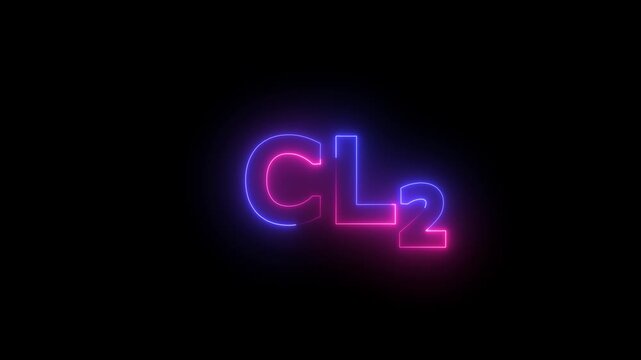 Glowing Cl2 chemical formula on black background