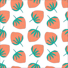 Summer seamless pattern with vector illustrations of fruits. Hand drawn healthy food set and strawberry cartoon background	