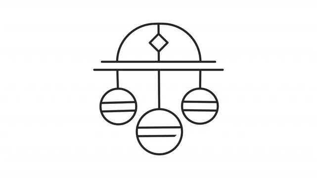 Animated pawnshop symbol line icon. Three golden spheres suspended from bar animation. Monetary success. Ancient tradition. Outline element on white background. HD video with alpha channel