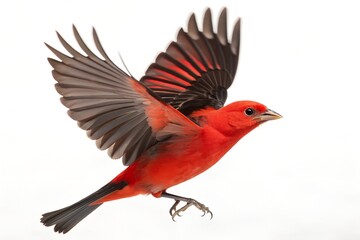 Obraz premium Scarlet Tanager Flying Isolated on White