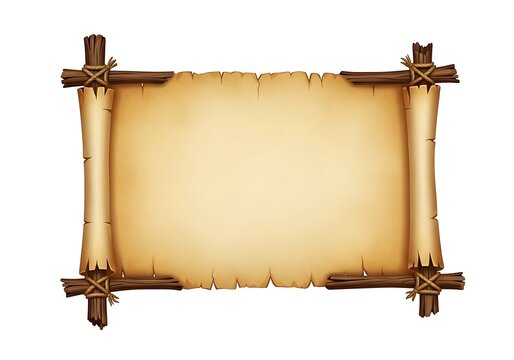 An old weathered parchment scroll with wooden corners, perfect for displaying ancient maps or historical documents