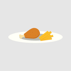 vector of fried chicken thigh and french fries on a plate m6.eps