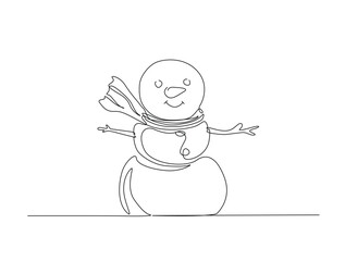 Melting Snowman in single line draw illustration. Continuous one line drawing of melting winter snowman. Editable stroke.