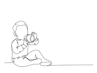 Baby drink milk using bottle in single line draw illustration. Continuous one line drawing of baby drink milk using bottle .Editable stroke.