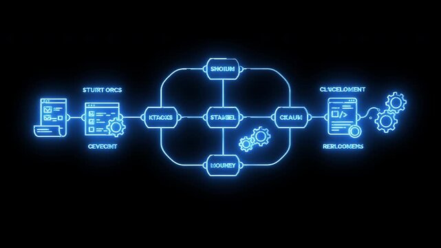 Software Development Lifecycle Diagram in Neon Style Stages and Processes