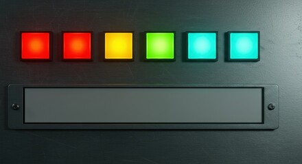 color squares - A control panel featuring five colored lights—red, yellow, and green—indicating statuses, with an empty label area beneath for operational instructions or identifiers