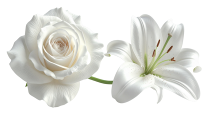 Two White Flower Variations Side by Side, isolated on transparent background