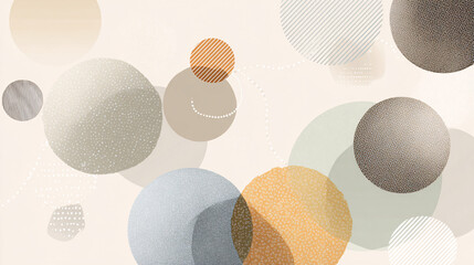 Simple abstract layout of circles and dotted lines arranged in harmony, soft neutral color palette, seamless minimal background 