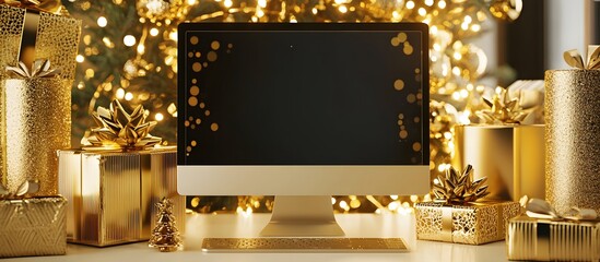 pc or laptop on Christmas background