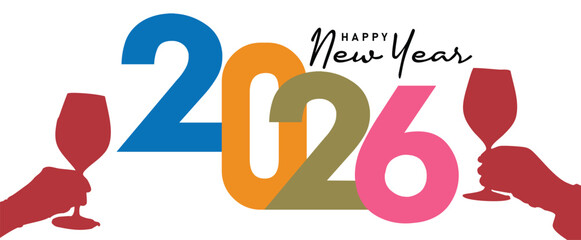 Happy New Year 2026 Colorful Greeting Banner poster post design White Background