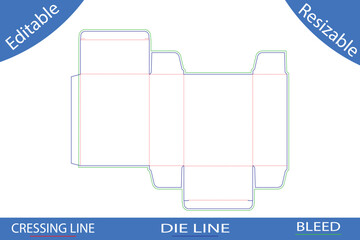 Packaging box die line template with distinct top closure