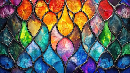 Intricate stained-glass pattern in vibrant colors.