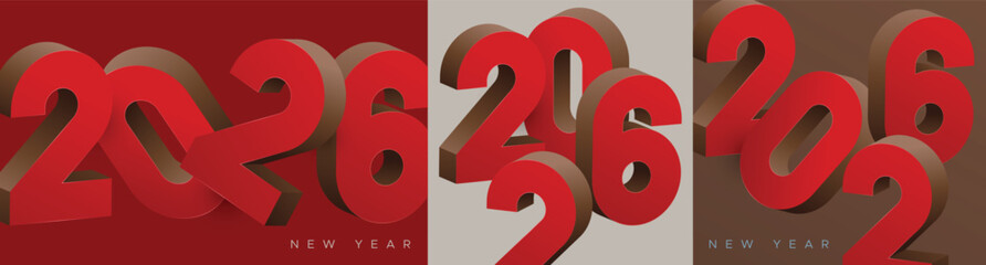 Elegant 3D red numbers 2026 with bold depth and shadow on minimalist background, perfect for New Year greeting, corporate celebration, or modern festive banner design.