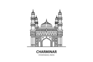 Obraz premium Charminar Hyderabad Line Art – Iconic Monument Vector Illustration of India