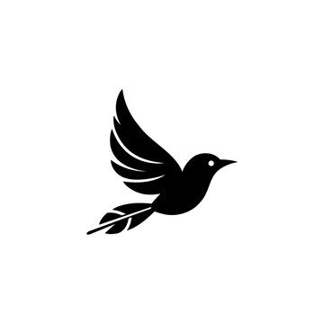 Elegant Black Bird Silhouette in Flight with Detailed Wing Feathers