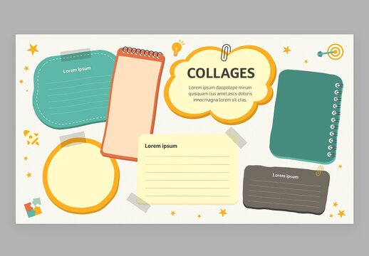 Collage Infographic Vector with Sticky Notes for Lesson Presentations with Cute Education Style for School Teachers