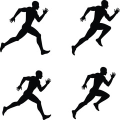 Dynamic silhouette runner poses action sports athletic speed fast motion capture figures isolated on transparent background