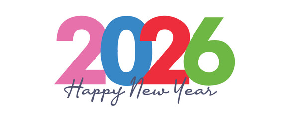 Happy New Year 2026 Colorful Greeting Banner poster post design White Background