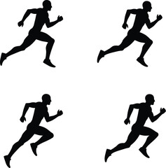 Dynamic silhouettes of male athletes running in motion capturing athleticism and speed isolated on transparent background