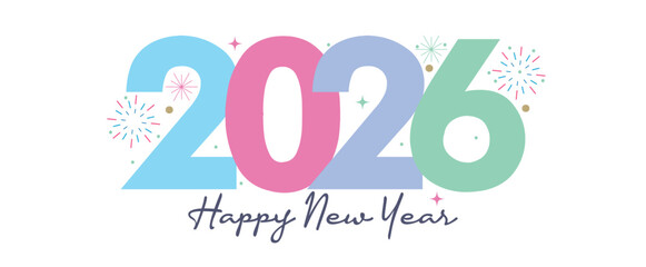 Happy New Year 2026 Colorful Greeting Banner poster post design White Background
