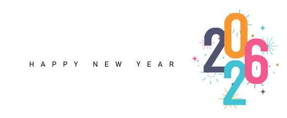 Happy New Year 2026 Colorful Greeting Banner poster post design White Background
