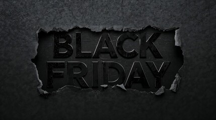 Black Friday sale announcement with dramatic torn paper design showcasing bold text