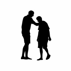 Counselor comforting person struggling with anxiety silhouette isolated on white background