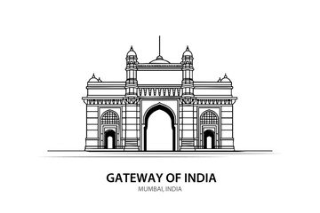 Fototapeta premium Gateway of India Mumbai Line Art – Iconic Indian Monument Vector Illustration