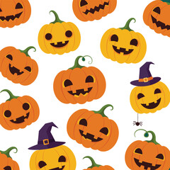 Spooky halloween pumpkin pattern festive autumn jack o lantern decorations seasonal celebrations graphic design isolated on transparent background