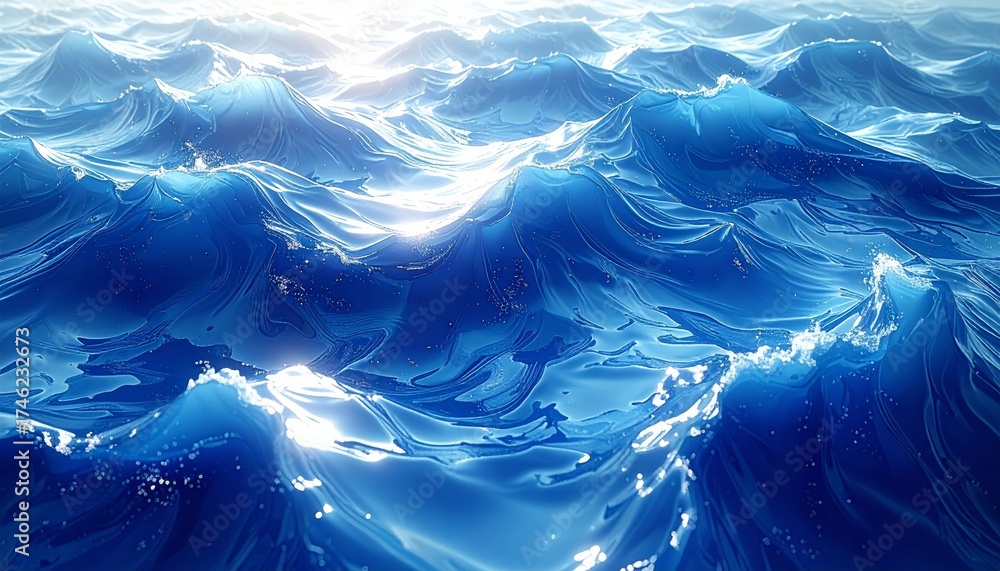 Wall mural vibrant blue ocean waves create an abstract background of shimmering surface textures and deep under