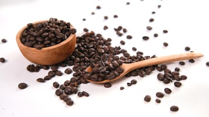 Coffee Bean Still Life: Wooden Bowl and Spoon