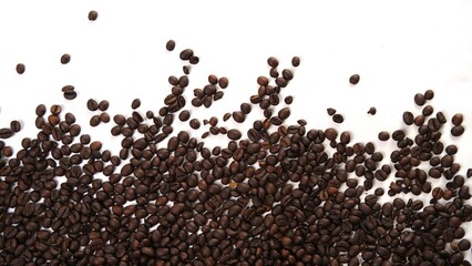 Roasted Coffee Beans Cascade on White Background