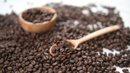 Coffee Bean Still Life: Wooden Spoon and Bowl