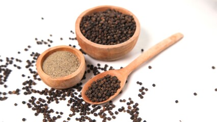 Black Pepper Spice Still Life on White Background
