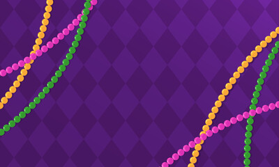 Mardi Gras Beads Background. Festive Horizontal Rectangle Frame with Space for Text. 