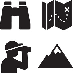 Outdoor adventure icons silhouette