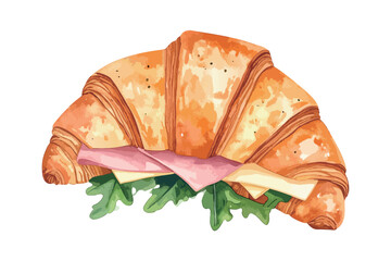 クロワッサンサンドイッチの水彩風イラスト　生成AI