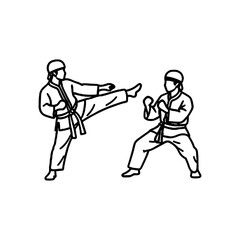 Doodle Silhouette of Two People Fighting Karate